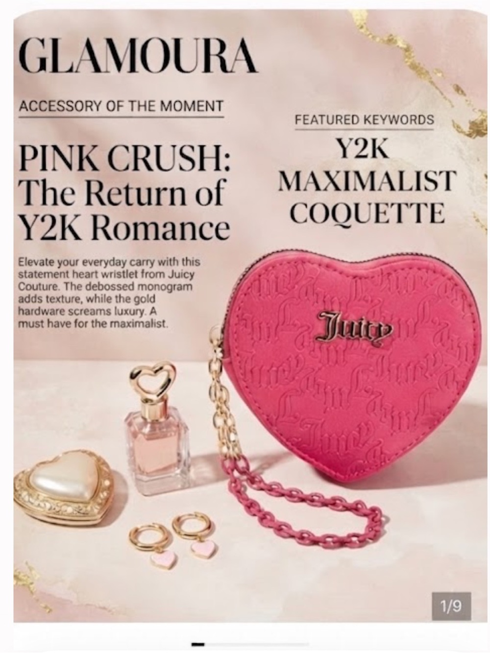 NWT Juicy Couture Pink Can’t Tame Her Heart Shaped Wristlet Wallet Embossed